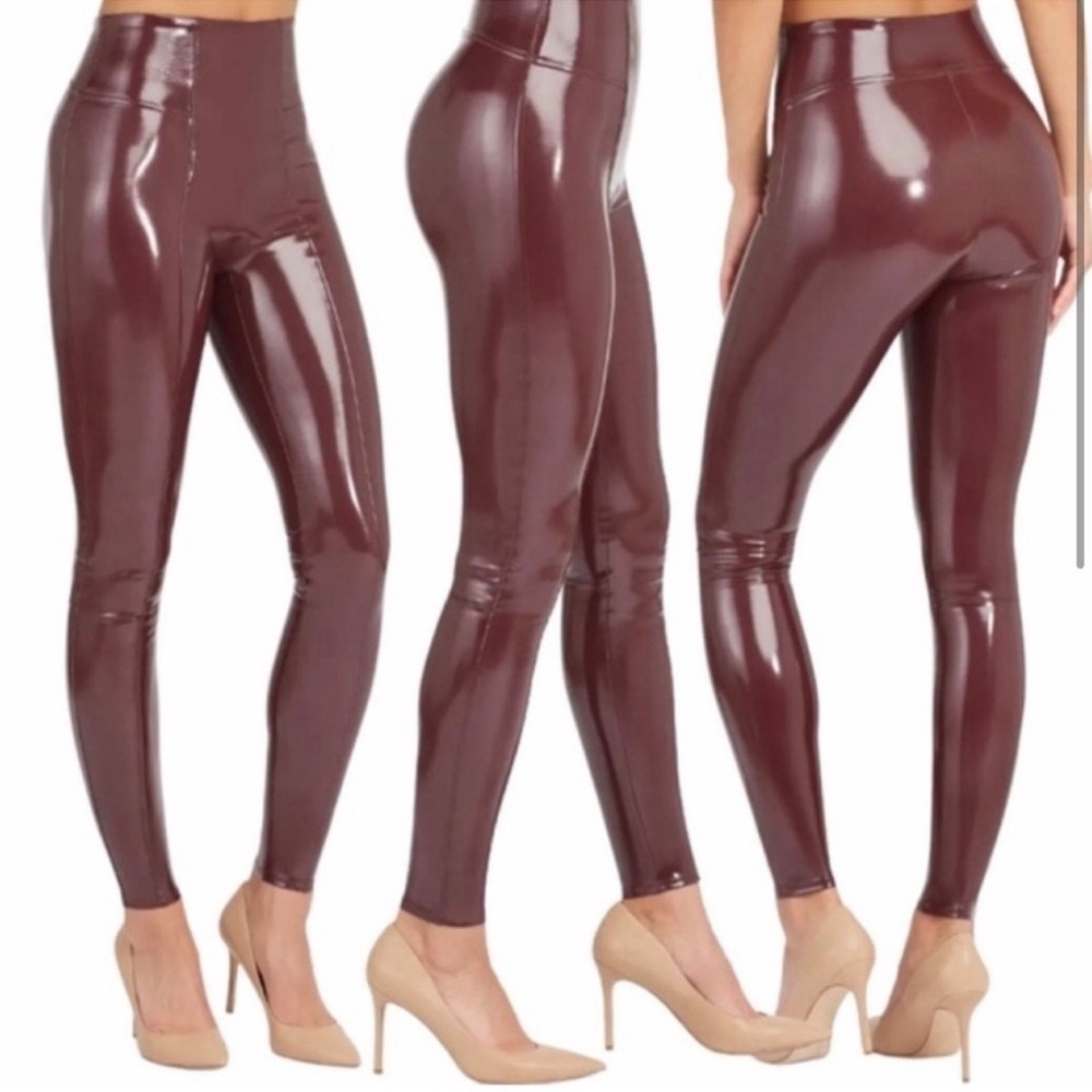 SPANX Shape Faux Patent Leather Vegan Leggings Pants Ruby Red NWT - Picture 5 of 15
